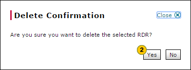 Delete RDR confirmation w